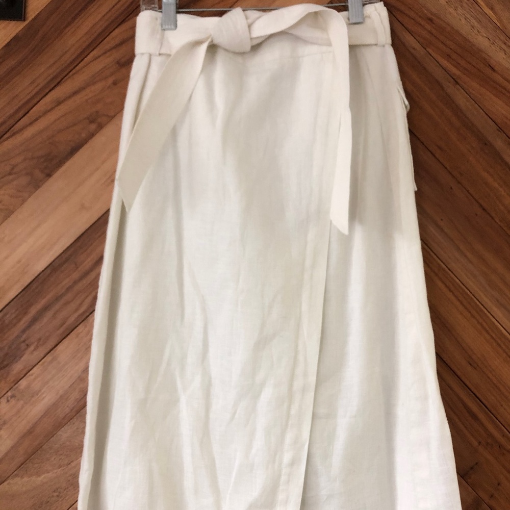 CRIPPEN cream linen wrap midi skirt RARE